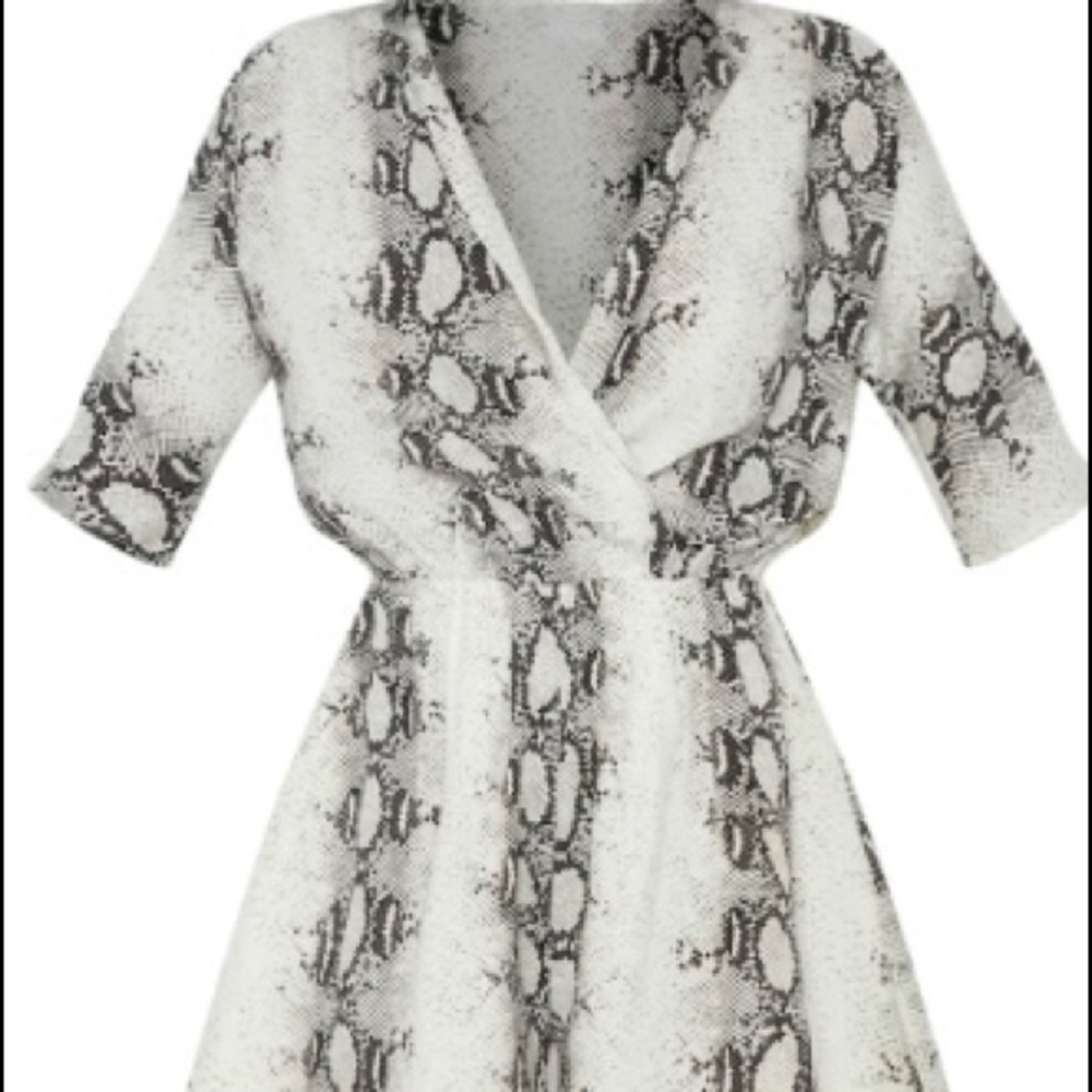 PrettyLittleThing Grey Snake Print Wrap Front Romper